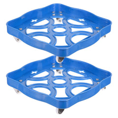 Kuber Industries Cylinder Stand|Unbreakable Plastic Gas Cylinder Stand|LPG Cylinder Stand|Gas Trolly|Square Shape Cylinder Trolley with Wheels|Pack of 2 (Blue)