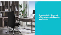 Kuber Industries Ergonomic Revolving Office Chairs for Work From Home | Comes with Manual Height Adjustable & Armrest Support | Comfy Study Chair for Students with Wheels | Black