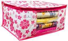 Kuber Industries Floral 9 Piece Non Woven Saree Cover, Pink