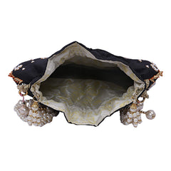 Kuber Industries Silk 1 Piece Women Potli Bag (Black),CTKTLUG813