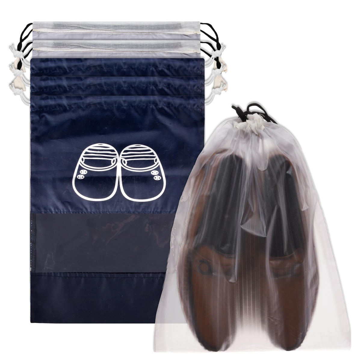 Heart Home Shoe Cover | Travel Shoe Storage Bags | Polyester Storage Bags | Drawstring Shoe Cover | Clear Transparent Shoe Storage Organizer | Pack of 6 | Multi