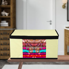 Heart Home Saree Cover | Zip Closure Saree Cover | Clothes Storage Bag | Wardrobe Organiser for Suit | Transparent Window Saree Cover | Plain-Black Border | 9 inch | Pack of 3 | Cream