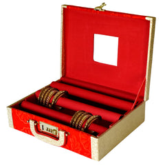 Kuber Industries Flower Design Multipurpose Wooden 3 Rod Bangle Box/Organizer/Case With Number Lock System (Red)-47KM0697