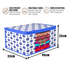 Heart Home Saree Cover & Blouse Cover Set | Saree & Blouse Organizer Combo Set | 2 Pieces Blouse & 2 Pieces Saree Cover Set | Zipper Closure | Dot-Design | Set of 4 | Blue