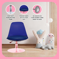 Kuber Industries Revolving Curvy Mini Bar Stool Chair for Kitchen with Leather Seat & 360 Swivel | 20 inch Height Adjustable Kiddle Food & Study Chair for Baby | Kids Counter Stools | Blue