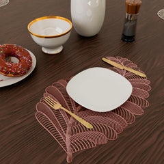 Heart Home Placemat | Placemats for Dining Room | Designer Table Mat Set | Placemats for Kitchen Table | Side Table Placemats | Leaf Shape Placemat | 4 Piece Set | Copper