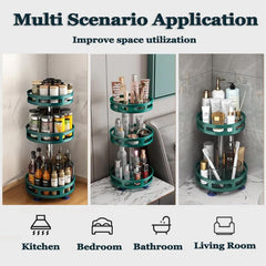 Kuber Industries 3-Layer Rotating Spice Rack|Circular Shelf For Cabinet Countertop|360-Degree Rotable Kitchen Trolley|Fruit Basket Pack of 6 (Dark Green)