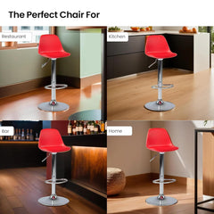 Kuber Industries Pair of 2 Revolving Curvy Bar Stool Chair for Kitchen with Footrest & 360 Swivel | 32 inch Height Adjustable High Chair Combo for Breakfast Counter & Cafeteria | Red