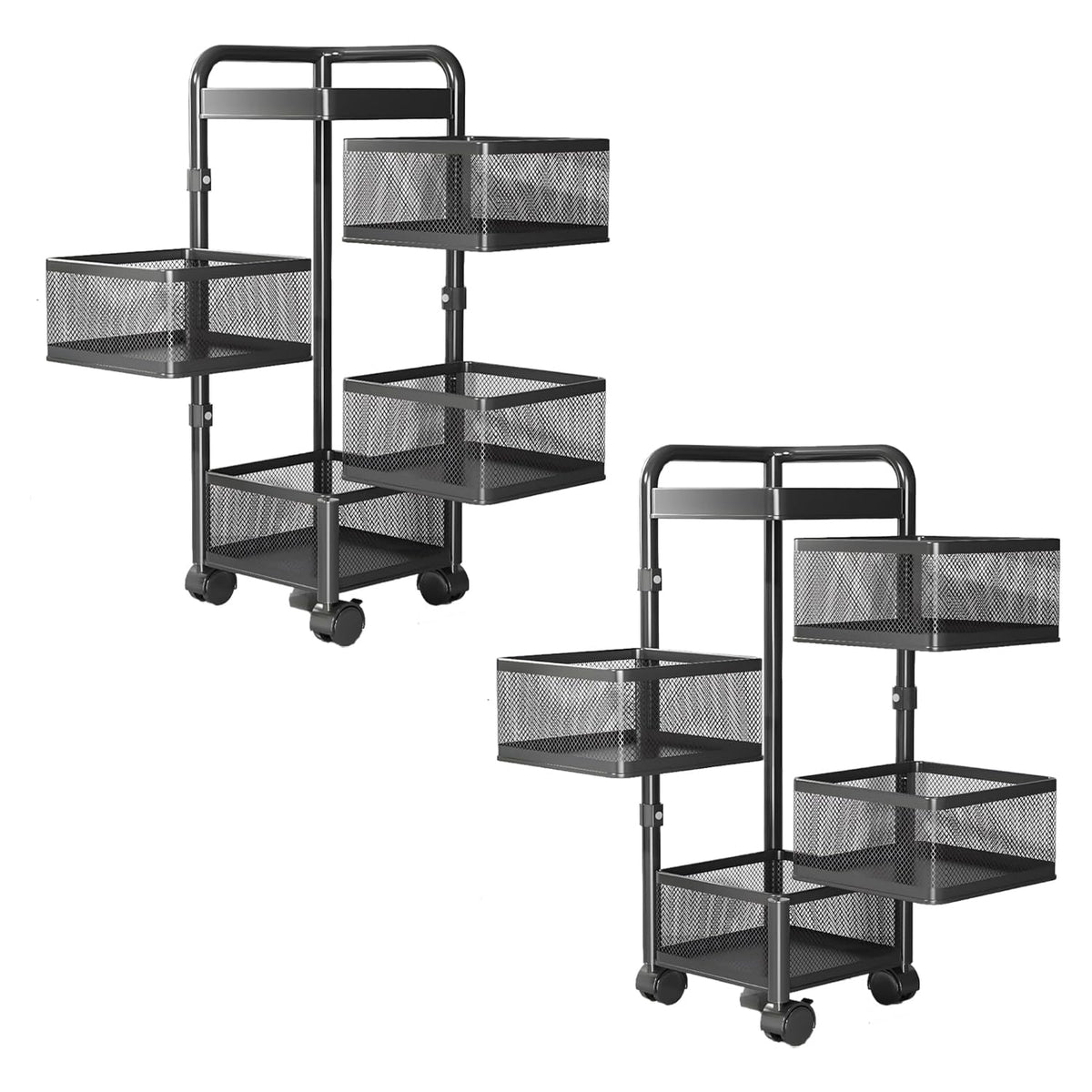 Kuber Industries 4-Layer Kitchen Trolley | 360° Rotating Storage Rack | Square Storage Rack with Wheels | Fruit and Vegetable Storage for Kitchen | Pack of 2 | (Black)