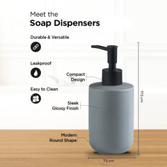 Homestic Liquid Soap Dispenser | Stoneware | Bathroom Sanitizer,Shampoo Dispenser | Ceramic Handwash Bottle for Kitchen | Soap Dispenser for Wash Basin | Bathroom Accessories | 350ml (Grey)