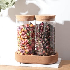 Kuber Industries Borosilicate Jars with Cork Lids & Cork Tray for Kitchen| 700ml | Airtight Glass Containers with lid | Kitchen Organization Items & Storage | Multipurpose | Transparent | Pack of 2