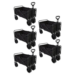 Kuber Industries (Set of 5) Garden Wagon Cart with Wheels Foldable & Portable Design - Heavy Duty Pullable Yard Cart with 5" Narrow Wheels - Black