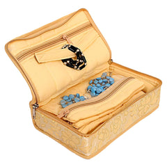 Heart Home Jewellery Kit | Silk Jewellery Storage Kit | Flower Pattern Jewellery Kit | Cosmetic Kit with 4 Flappable & 2 Pouch | Travel Kit for Necklace | Bracelet | Cream