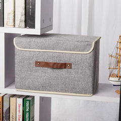 Kuber Industries Small Storage Box With Lid|Foldable Toys Storage Bin|Wardrobe Organizer For clothes|Front Handle & Sturdy Pack Of-3 (Grey)