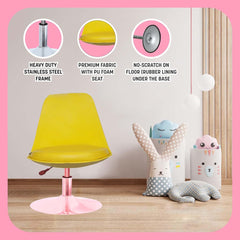 Kuber Industries Revolving Curvy Mini Bar Stool Chair for Kitchen with Leather Seat & 360 Swivel | 20 inch Height Adjustable Kiddle Food & Study Chair for Baby | Kids Counter Stools | Yellow