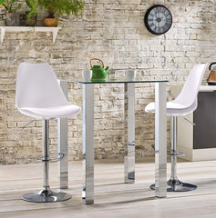 Heart Home Pair of 2 Revolving Curvy Bar Stool Chair for Kitchen with Footrest & 360 Swivel | 32 inch Height Adjustable High Chair Combo for Breakfast Counter & Cafeteria | Plain White