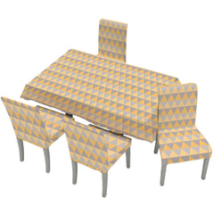 Kuber Industries Set of 5 Waterproof & Oil Repellent Dining Table Chair Cover 4 Seater Full Set | Dustproof Seat Cover Protector Slipcover | Geometric Yellow & Grey Triangle Design