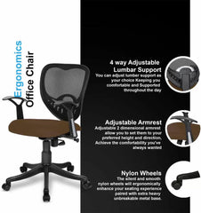 Kuber Industries Ergonomic Revolving Office Chairs for Work From Home | Comes with Manual Height Adjustable, Armrest & Lumbar Support | Comfy Study Chair for Students with Wheels | Black & Brown Seat