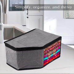 Kuber Industries Blouse Cover | Clothes Storage Bag | Zipper Wardrobe Organizers | Non-Woven Clothes Organiser | Side Transparent Blouse Organizer | Lining-Design | Pack of 6 | Gray
