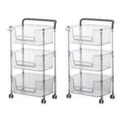 Kuber Industries Pack of 2 Multipurpose Trolley Storage Organiser | 3 Layer Shelf | Trolley with Wheels for Kitchen Accessories | Large Capacity, Easy installation, Space Saving | 2123 | Transparent