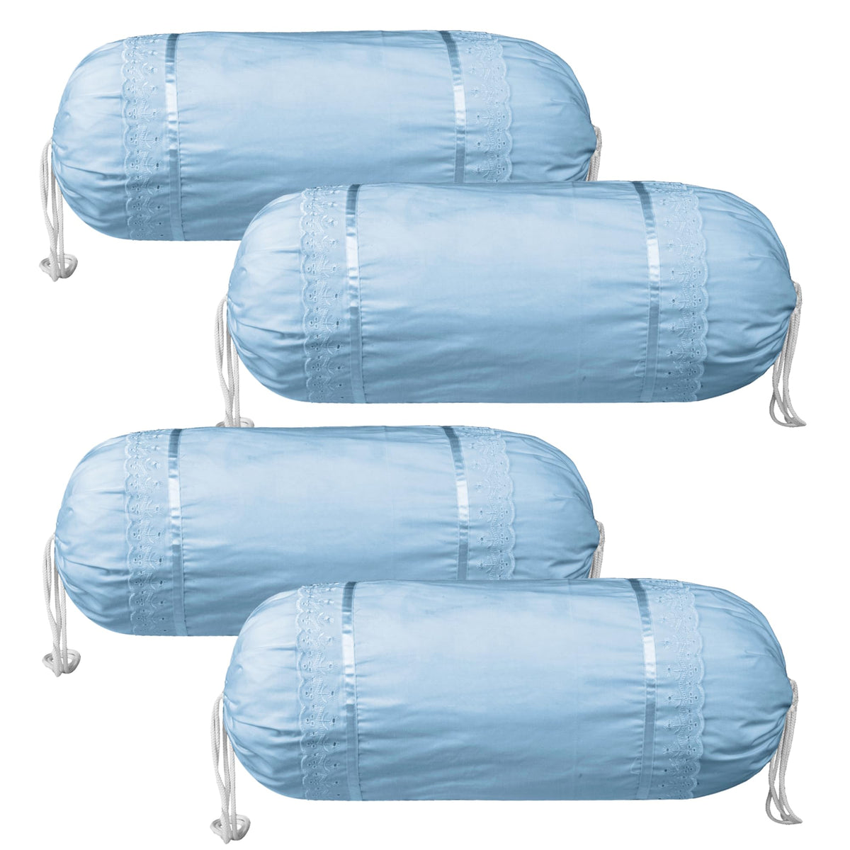 Kuber Industries Bolster Covers | Cotton Bolster Cover Set | Diwan Bolster Cover Set | Bolster Pillow Cover | Plain Lace Print Masand Cover | 16x32 Inch | Pack of 4 | Sky Blue