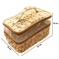 Heart Home PVC Embroidery Design Travel Jewellery Organizer|Cosmetic Utility Kit With 2 Compartment And Inside Pocket (Cream)