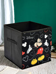 Kuber Industries Disney Mickey Mouse Print Non Woven Large Size Fabric Foldable Laundry Basket and Small Size Cube Toy, Books, Shoes Storage Box with Handle (Set of 2, Black)-KUBMART11899, Standard