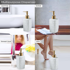 Heart Home Liquid Soap Dispenser | Stoneware | Bathroom Sanitizer, Shampoo Dispenser | Ceramic Handwash Bottle for Kitchen | Soap Dispenser for Wash Basin | Bathroom Accessories | 310ml (White)
