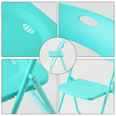 Urbane Home Folding Chair for Home | Iron Frame & PP Plastic Seat | Lightweight, Portable, Balcony, Garden, Camping Chair | Anti Slip Legs | Indoor Outdoor Chair | Lake Blue | 44 * 42 * 75cm