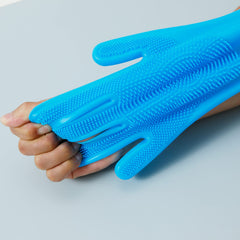 Kuber Industries Multi-Purpose Silicon Gloves For Kitchen Cleaning, Pet Grooming & Gardening|Reusable Gardening Gloves|Heat Resistant For Better Protection|Blue,Pack of3
