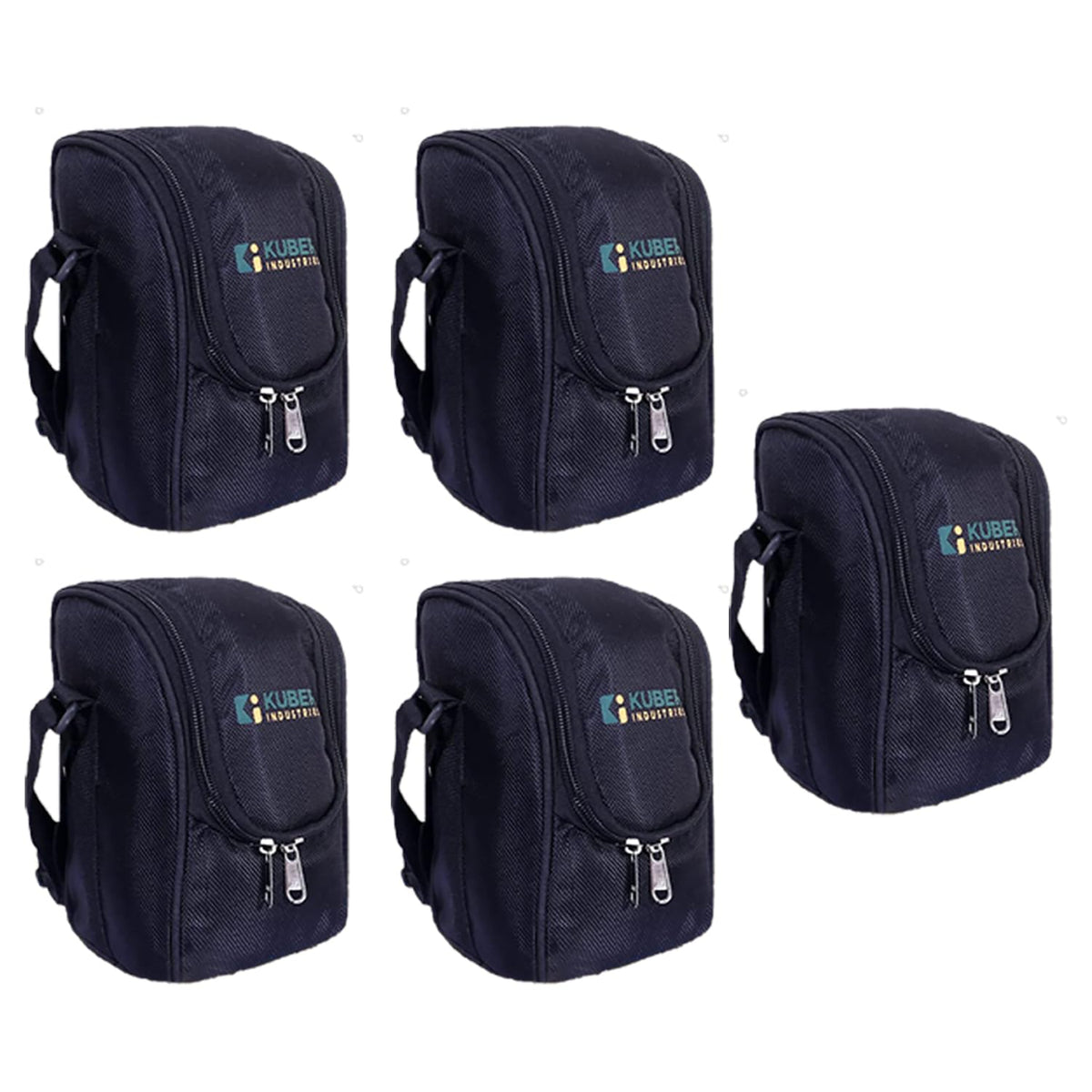 Kuber Industries Lunch Box|Canvas Leak Proof 3 Stainless Steel Insulated Containers Lunch Bag|Adjustable Straps Tiffin Box with Zipper Closure (Black) (Pack of 5)