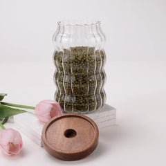 Urbane Home Borosilicate Glass Jar with Acacia Lid | Kitchen Organizer Items & Storage | Multi-utility, Leakproof, Airtight Storage Jar for Cookies, Snacks, Tea, Coffee, Sugar | Set of 2 (750ml)