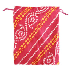 Kuber Industries Bandhej Print Potli Bag for Small Accessories, Money, Bindi With Drawstring Set of 12 (Pink)