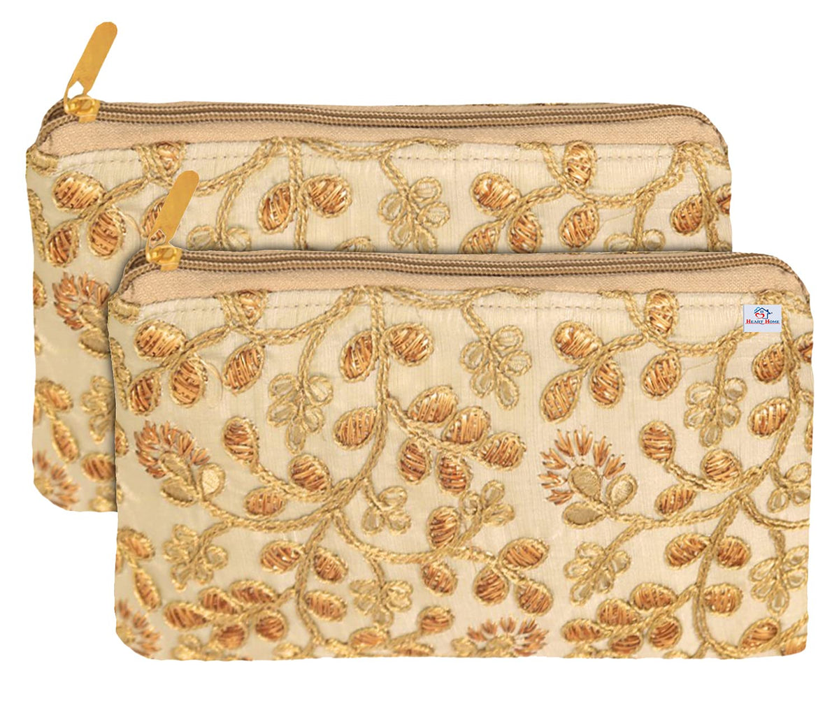 Heart Home Embroidery Women Hand Purse Wallet For Party, Wedding, Dating- Pack of 2 (Cream) (HS39HEARTH022030)