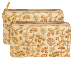 Heart Home Embroidery Women Hand Purse Wallet For Party, Wedding, Dating- Pack of 2 (Cream) (HS39HEARTH022030)