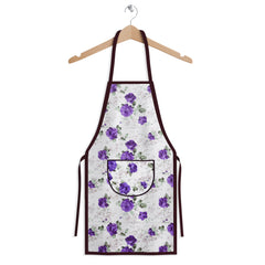 Kuber Industries Apron | PVC Cooking Kitchen Apron | Apron for Restaurent | Purple Flower Apron for Housewife | Chef Apron with Ties | Center Pocket Apron | White