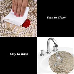 Heart Home Placemat | Placemats for Dining Room | Designer Table Mat Set | Placemats for Kitchen Table | Round Table Placemats | Leaf-Design Placemat | 4 Piece Set | Golden