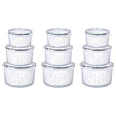 Kuber Industries 9 Pcs Food Containers | Round Storage Box for Fridge | Vegetable Fruit Strainer Basket | Refrigerator Storage Box | Containers With Airtight Lid | HXP00282 | Transparent | Pack of 3