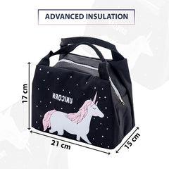 Kuber Industries Pack of 5 Lunch Bag | Lunch Bag for Office | Lunch Bag for College | Reusable Lunch Bag | Lunch Bag for Adults | Tiffin Lunch Bag with Handle | Printed | LYN04-BLK | Black