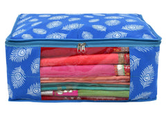 Kuber Industries Leaf Printed Saree Cover/Clothes Organiser For Wardrobe With Transparent Window, Pack of 2 (Blue) (HS39KUBMART023659)