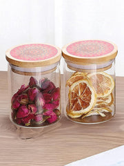 Kuber Industries Borosilicate Glass Jar with Printed Bamboo Lid|Kitchen Organizer Items and Storage|Multi-utility, Leakproof, Airtight Storage Jar for Cookies,Snacks,Tea,Coffee,Sugar|Pack of 2(300ml)