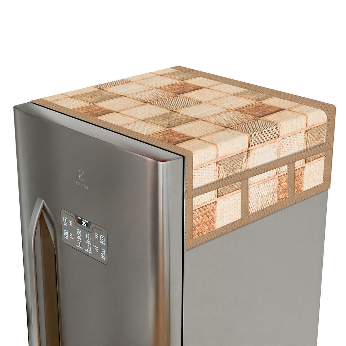 Heart Home Fridge Top Cover | Fridge Top Cover with Pockets | Refrigerator Top Cover for Kitchen | Fridge Top Cover with 6 Utility Pockets | Chatai Fridge Top Cover | Brown