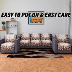 Heart Home Sofa Cover | 3+1 Seater Sofa Slip Cover Set | Brown Flower Sofa Cover | Velvet Couch Cover | Sofa Slipcover Set | Sofa Cover for Living Room | Golden