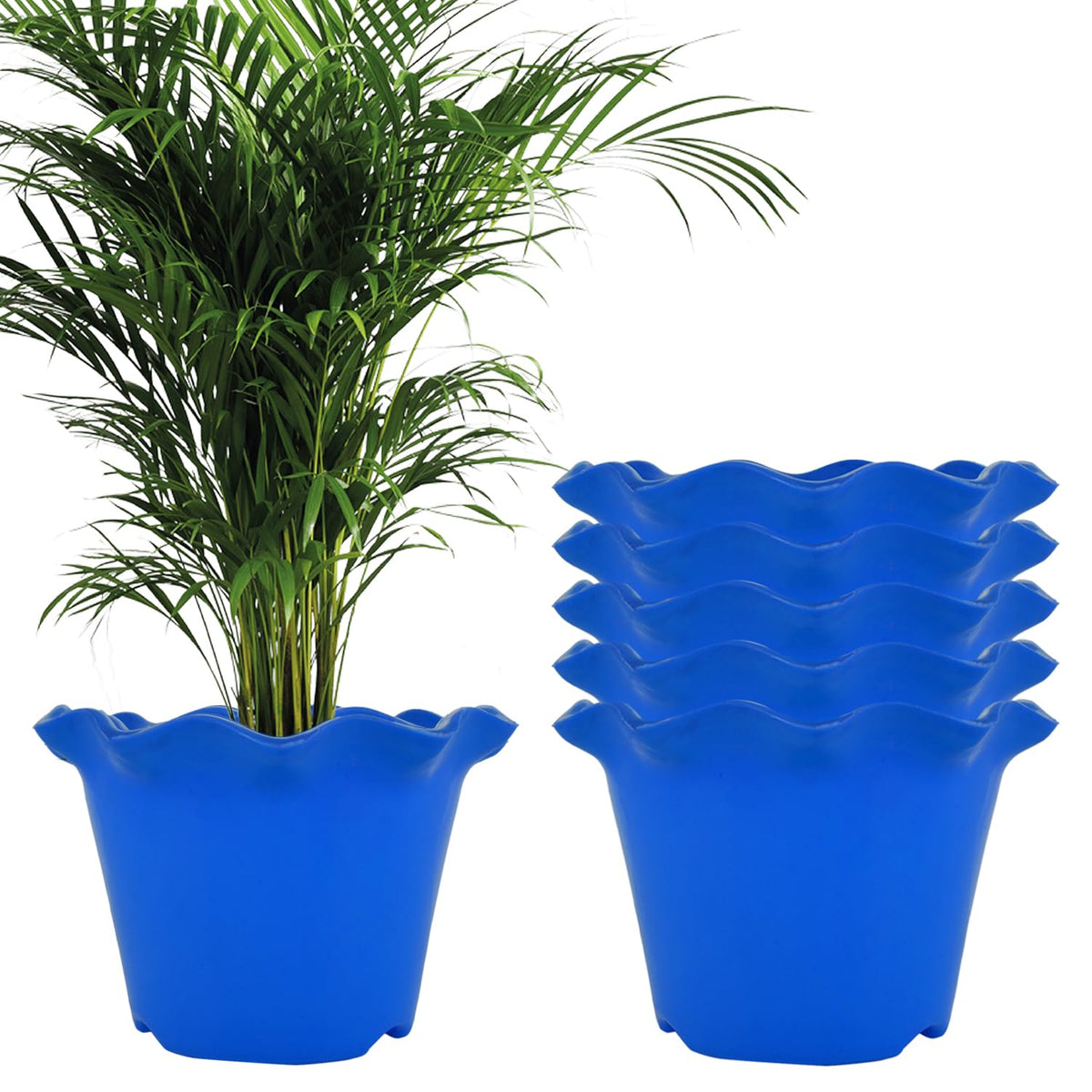 Kuber Industries Flower Pot | Flower Planter Pots for Indoor | Flower Pots for Outdoor | Pot for Garden & Balcony Flowering | Flower Plants Pot | Blossom Flower Pot | 8 Inch | Pack of 6 | Blue