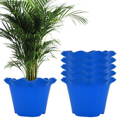 Kuber Industries Flower Pot | Flower Planter Pots for Indoor | Flower Pots for Outdoor | Pot for Garden & Balcony Flowering | Flower Plants Pot | Blossom Flower Pot | 8 Inch | Pack of 6 | Blue