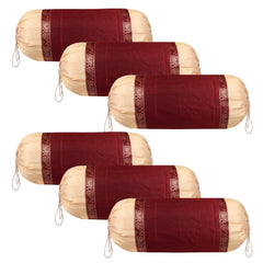 Kuber Industries Bolster Covers | Dupion Polyester Bolster Cover Set | Diwan Bolster Cover Set | Bolster Pillow Cover | Lace Design Masand Cover | 16x32 Inch | Pack of 6 | Maroon