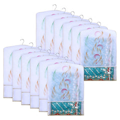 Kuber Industries Hanging Saree Cover | Brush Painting Pattern Saree Cover | Non-Woven Saree Covers for Home | Saree Cover with Small Transparent view | Pack of 12 | Golden
