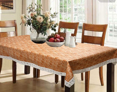 Kuber Industries Flower Design PVC 6 Seater Dining Table Cover - Brown