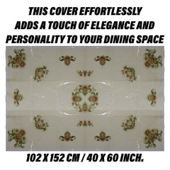 Kuber Industries Center Table Cover | PVC Table Cloth Cover | 4 Seater Table Cloth | Flower Almond Table Cover | Table Protector | Table Cover for Center Table | 40x60 Inch | Cream