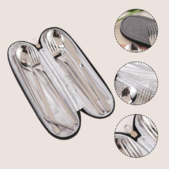 Kuber Industries 7 Pcs Utensil Set | Travel Camping Cutlery Set | Stainless Steel Flatware Set with Bag | Travel Organizer Utensil Set | Durable and Practical | Gray Cover